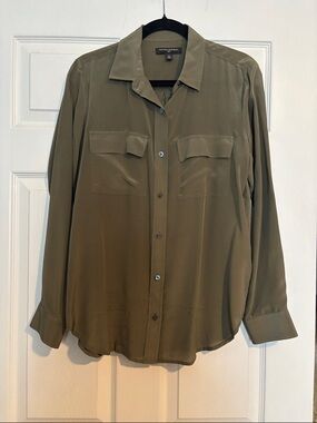 Banana Republic Silk Olive Green Button-Down Utility Shirt